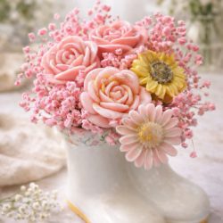 Bouquet de fleur en cire avec vase senteur : fleur de cerisier