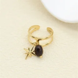 Bague Charms Étoile en Acier Inoxydable – Élégance Dorée & Breloque Naturelle