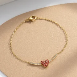 Bracelet doré cœur rouge cristaux