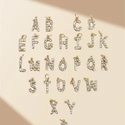 Pendentif Charm's Lettre en Acier Inoxydable avec Strass