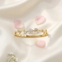 Bracelet jonc branche florale strass Celia