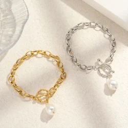 Bracelet toggle perle argenté